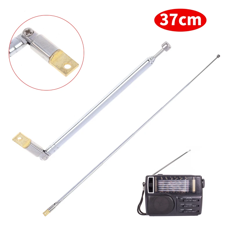 1Pcs 37cm/30cm 4/5 Section Telescopic AM FM Radio Aerial Antenna Adapter Stainless Steel AM FM Radio Universal Antenna