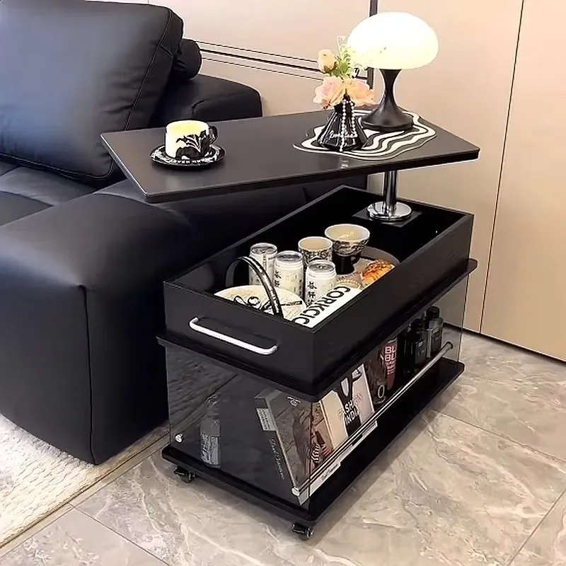 Modern Adjustable Height Slate Side Table Multifunctional Living Room Mobile Sofa Cabinet Stone Material