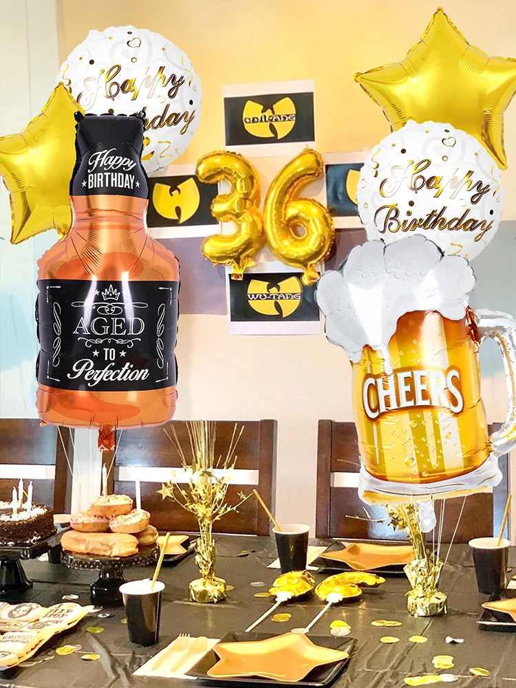 2/6 Stück Whiskey- und Bierflaschen-Ballons sowie Bierkrug-Ballons, Bier-Thema Geburtstagsfeier, Bar, Sommerparty – Detail 6