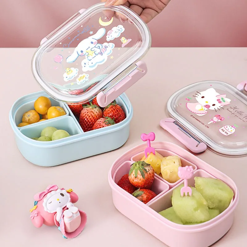 

Sanrio Kuromi Hello Kitty Anime Kawaii Portable Separated Bento Box Cute Cinnamoroll Cartoon Children Tableware Case Gifts