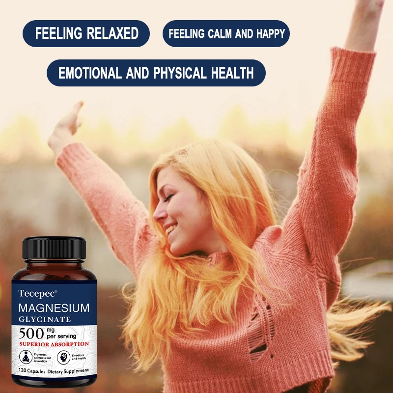 Magnesium Glycinate 500 Mg, 100% Chelated and Purified, for Calm and Relaxation, Emotional Well-being, Non-GMO and Gluten-free