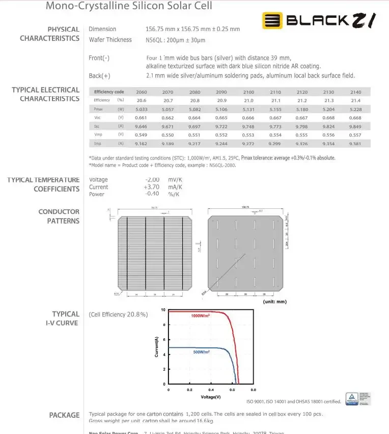 100 sztuk 5.03W 20.6% Effciency klasy A 156*156 MM fotowoltaiczne Mono krzem monokrystaliczny ogniwo słoneczne 6x6 dla panelu słonecznego