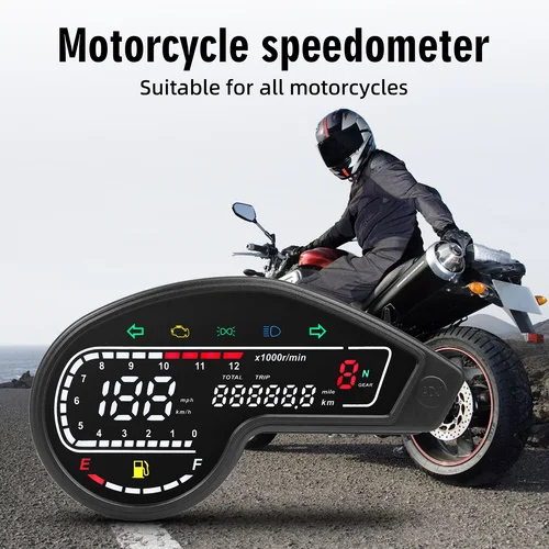 Imagen 1 del producto Velocímetro Universal de 12000Rpm para motocicleta, pantalla LED, tacómetro Digital, resistente al agua, velocímetro, medidor de aceite de 12V