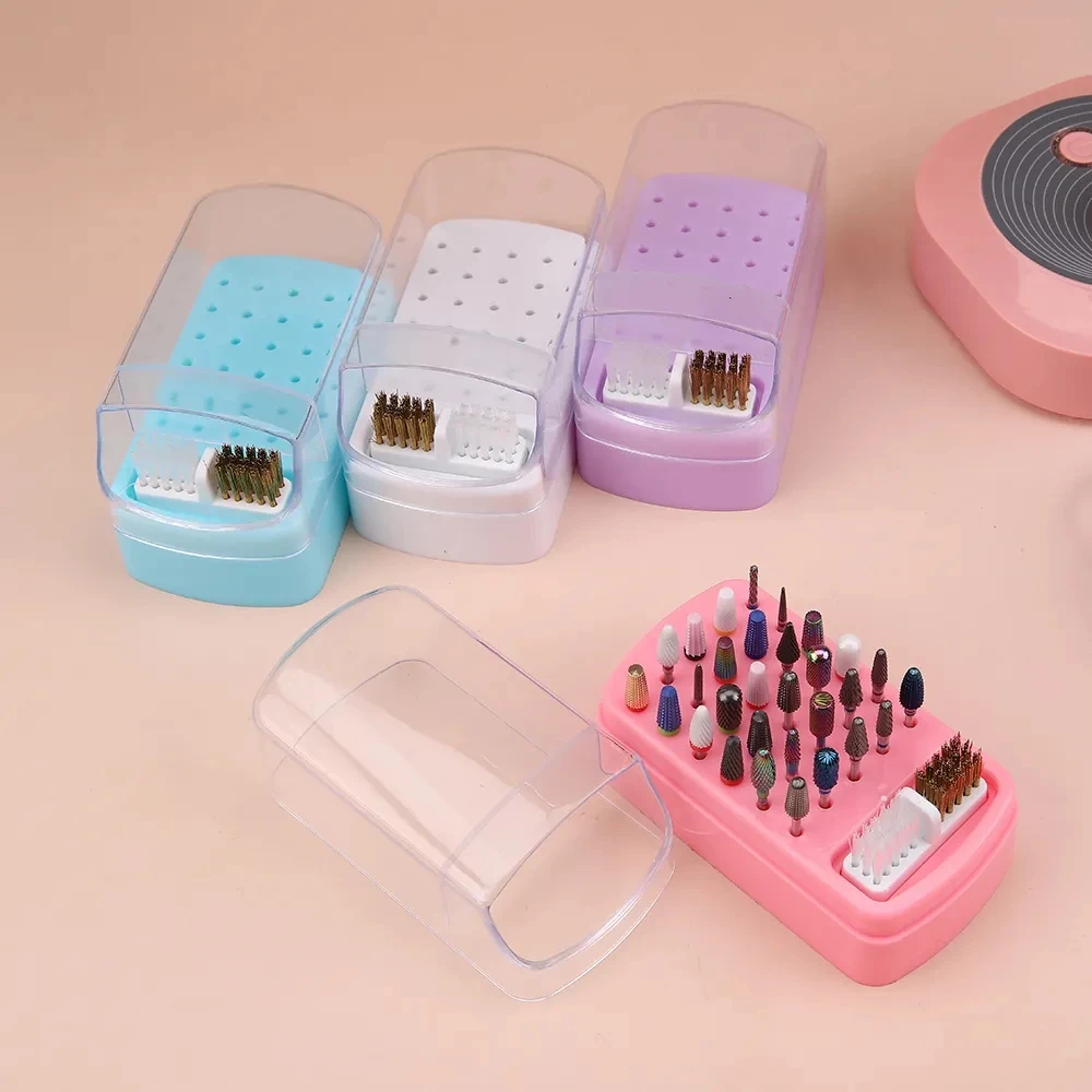 2 In 1 Nail Bits Holder Milling Cutter Cleanser 30 Holes Dustproof Drill Bits Stand Displayer Organizer Container Manicure Tools