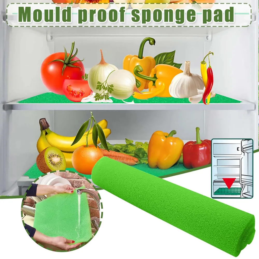 Fridge Vegetable Food Fresh Keeping Mat Refrigerator Drawer Absorbent Sponge Fruit Mildew-proof Anti-corrosion Pad Green 4pcs