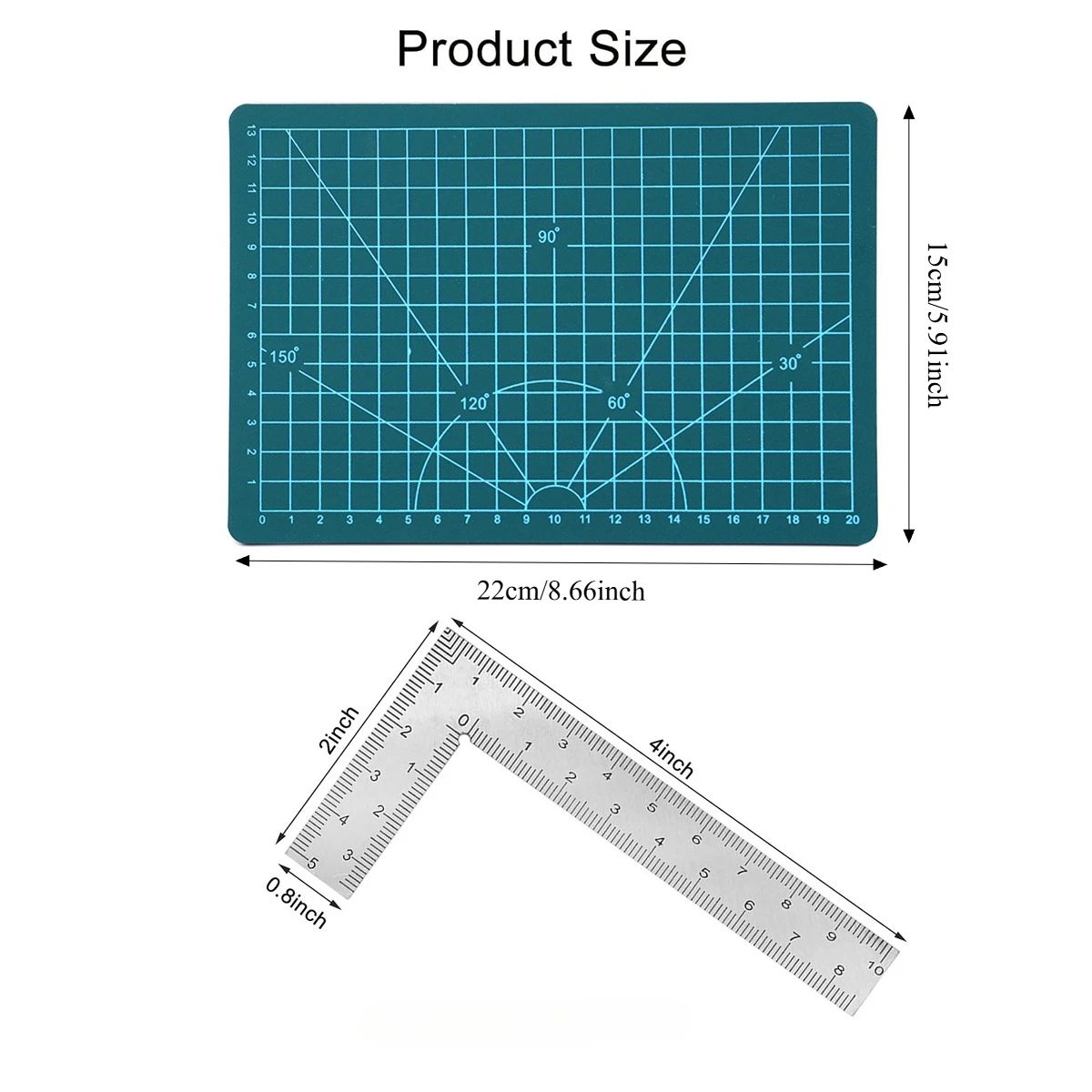 Stainless Steel L-Shaped Ruler + A5 Cutting Mat – 2 inch by 4 inch Ruler, Christmas gift set, Tool for Engineers & Carpenters
