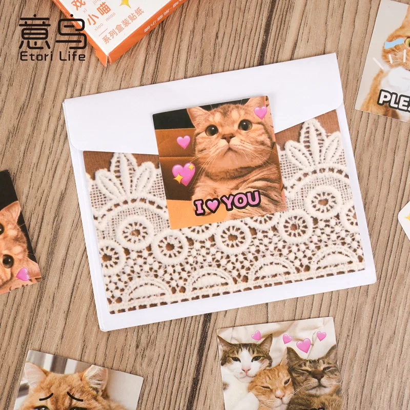 Etori Life Kawaii Cat Mini Boxed Stickers,40pcs/pack DIY Decoration Stationery Notebook Diary Journal Cartoon Kitten Stickers