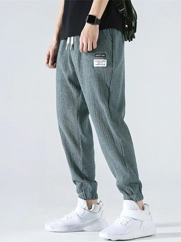 Casual Sport Ice Silk Linen Joggers Pants Men Ankle-Length Loose Fit Ankle-Length Harem Trousers Lekkie spodnie dresowe Baggy