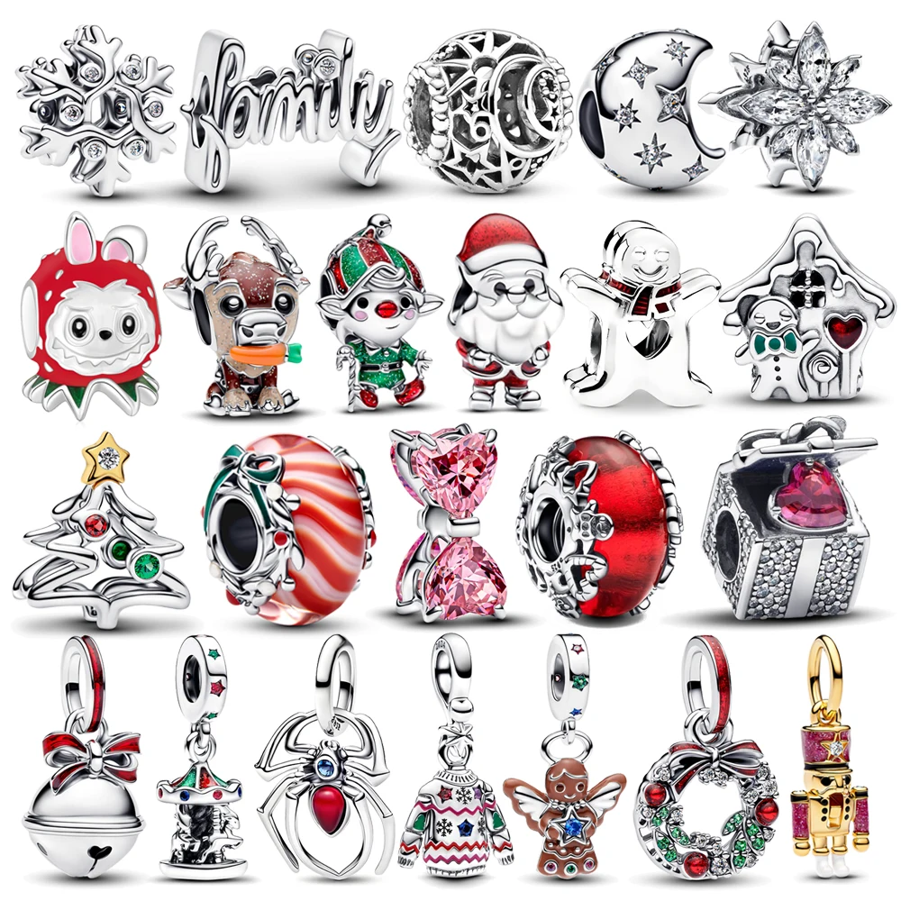 �y�Z�[�����zNew Year 2025 Christmas Series Reindeer Elf Bell Wreath Murano Glass Bead Fit Pan Charms Bracelets Making X-mas Jewelry Gift DIY