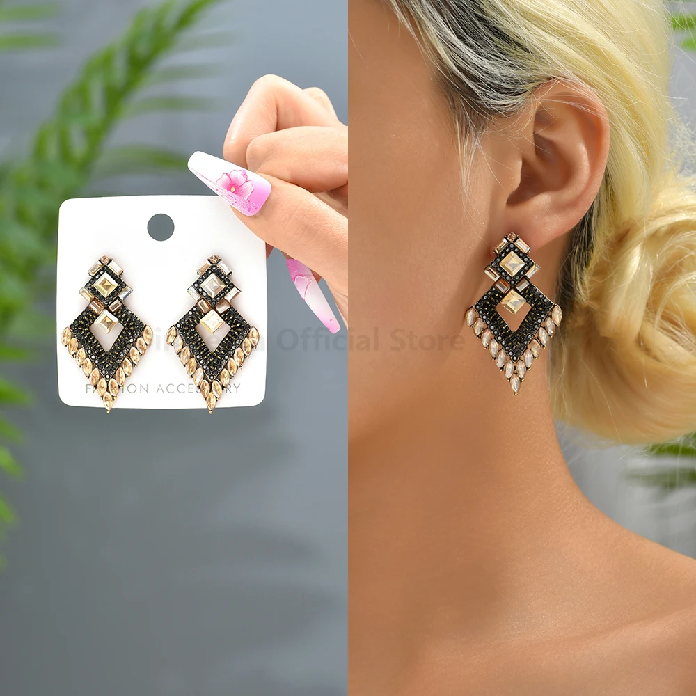 Fashion Vintage Geometric Decor Dangle Drop Earrings For Women Trend Luxury Design Brand Unusual Party Jewelry Ear Accessories