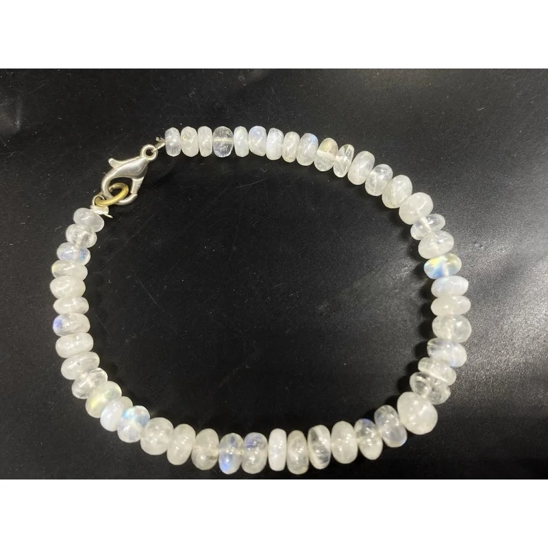 Natural Moonstone Bracelet 7 Inch 4 5mm Smooth Round Beads Handmade Jewelry