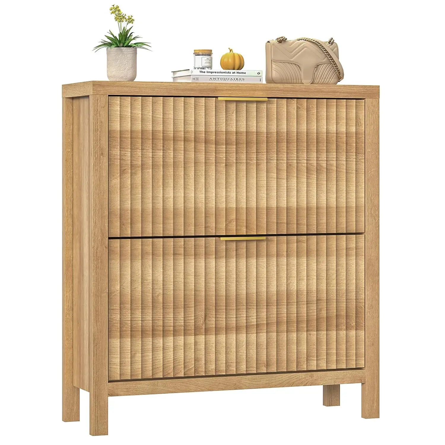 

Shoe Cabinet Storage for Entryway, Fluted Shoe Cabinet with 2 Flip Drawers, Hidden Shoe Rack Tall Freestanding Shoe, Customized