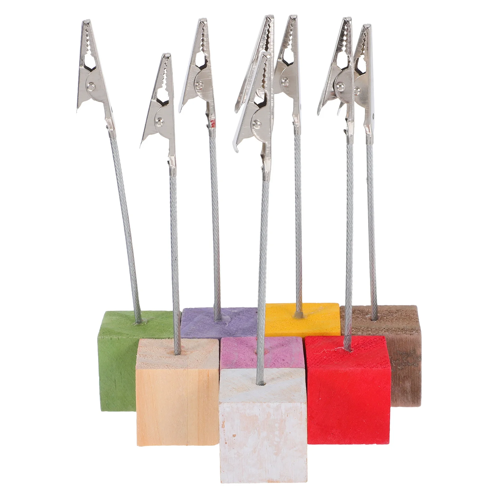 8個のメモクリップ メモホルダー パインウッドベース 高さ約115cm ランダムカラー フレキシブルワイヤーケーブル デスク用フォトクリップ
