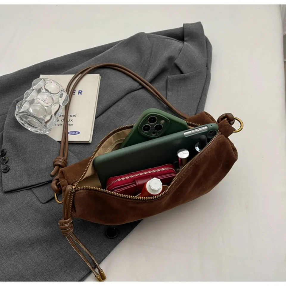 Winter Small Faux Suede Shoulder Bags for Women Hot Sale Single Crossbody Bags Underarm Dumpling Sweet Phone Bag Luxury Handbags