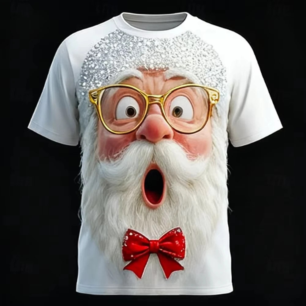 جديد الكرتون عيد الميلاد سانتا كلوز ثلاثية الأبعاد تي شيرت مطبوع الرجال النساء موضة عادية مضحك المتضخم قصيرة الأكمام التي شيرت الاطفال بلايز تيز #2