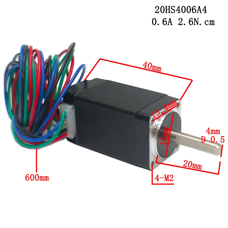 4-Wire NEMA 8 Stepper Motor 2.6N.cm Fuselage Length 40mm Single Output Shaft Current 0.6A/1.2A  Step angle 1.8°