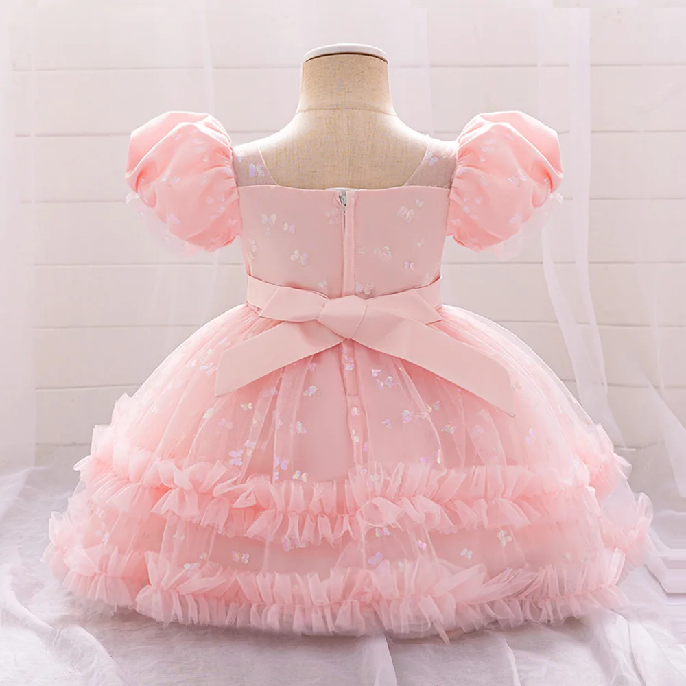 Toddler Ceremony 1st Birthday Tutu Dress For Baby Girl Clothes Short Sleeve Princess Dress Girls Dresses Lace Baptism Party Gown