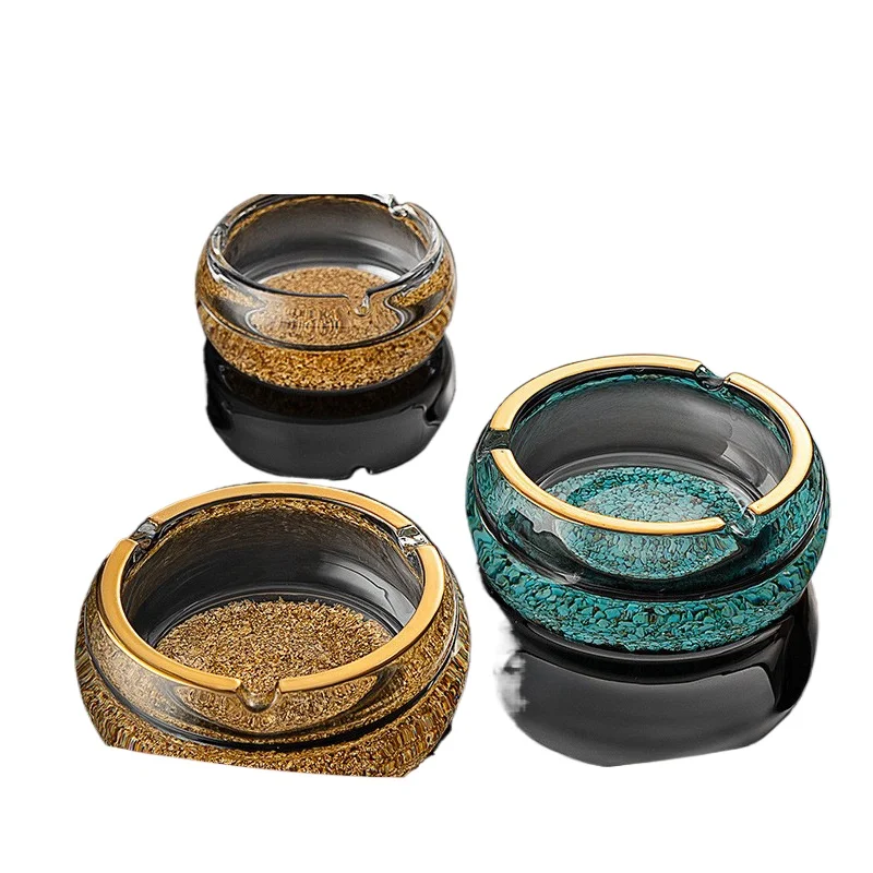 

Стеклянная пепельница из хрусталя с золотой фольгой, высококачественная, большая, для дома, гостиной, офиса, отеля