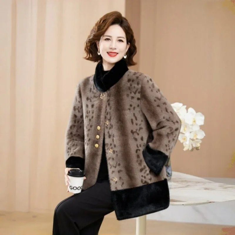 New Autumn Winter Faux Fur Colorful Sheep Middle-aged Elderly Women's Mink Fleece New Chinese-style Mother's Fur Integrated Coat