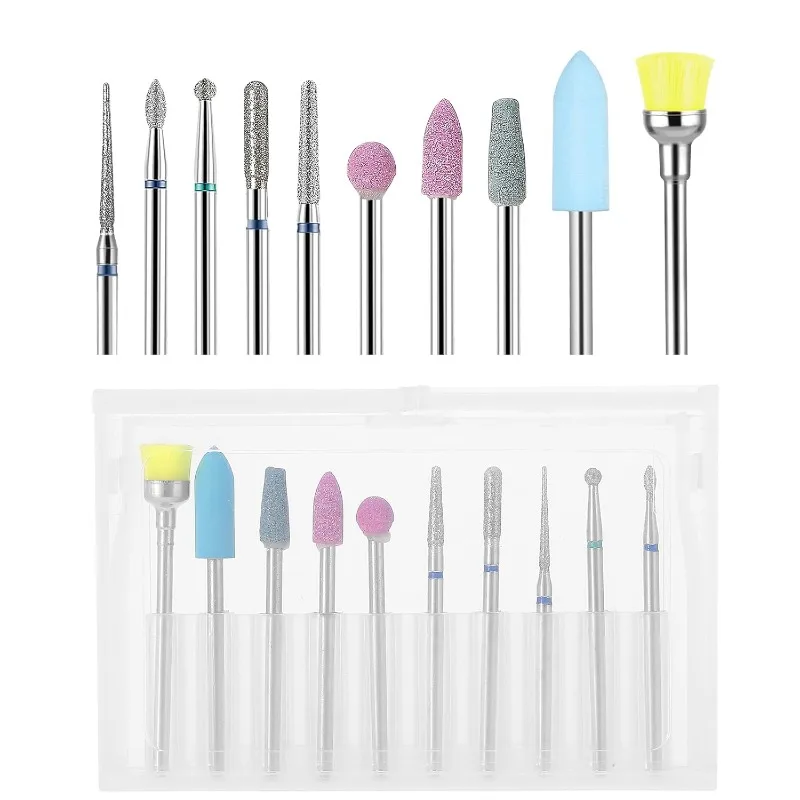 Juego de brocas para uñas, herramienta profesional de cerámica, acero de tungsteno, removedor de cutículas, adecuado para manicura de Gel acrílico, 10 piezas