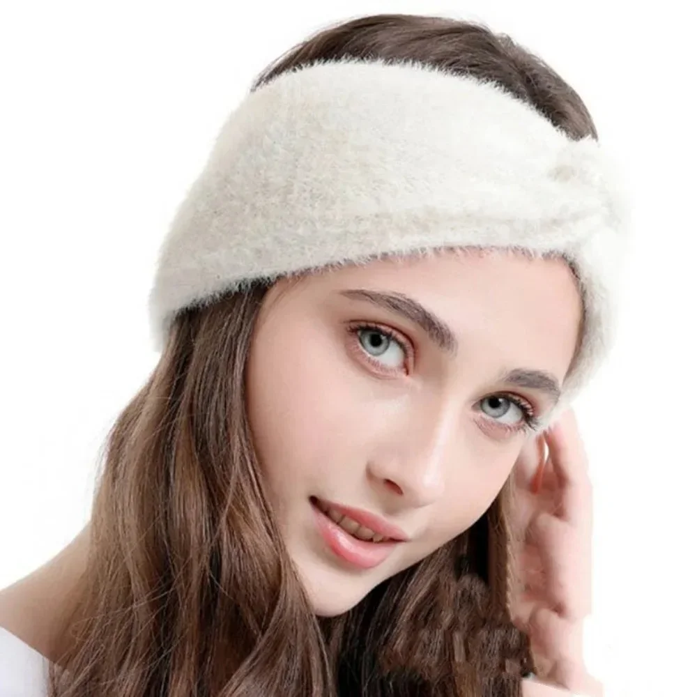 

Women Plush Elastic Hair Band Imitation Mink Fur Cross Ear Warmer Hairband Korean Woolen Knitting Wash Face Hair Accessories