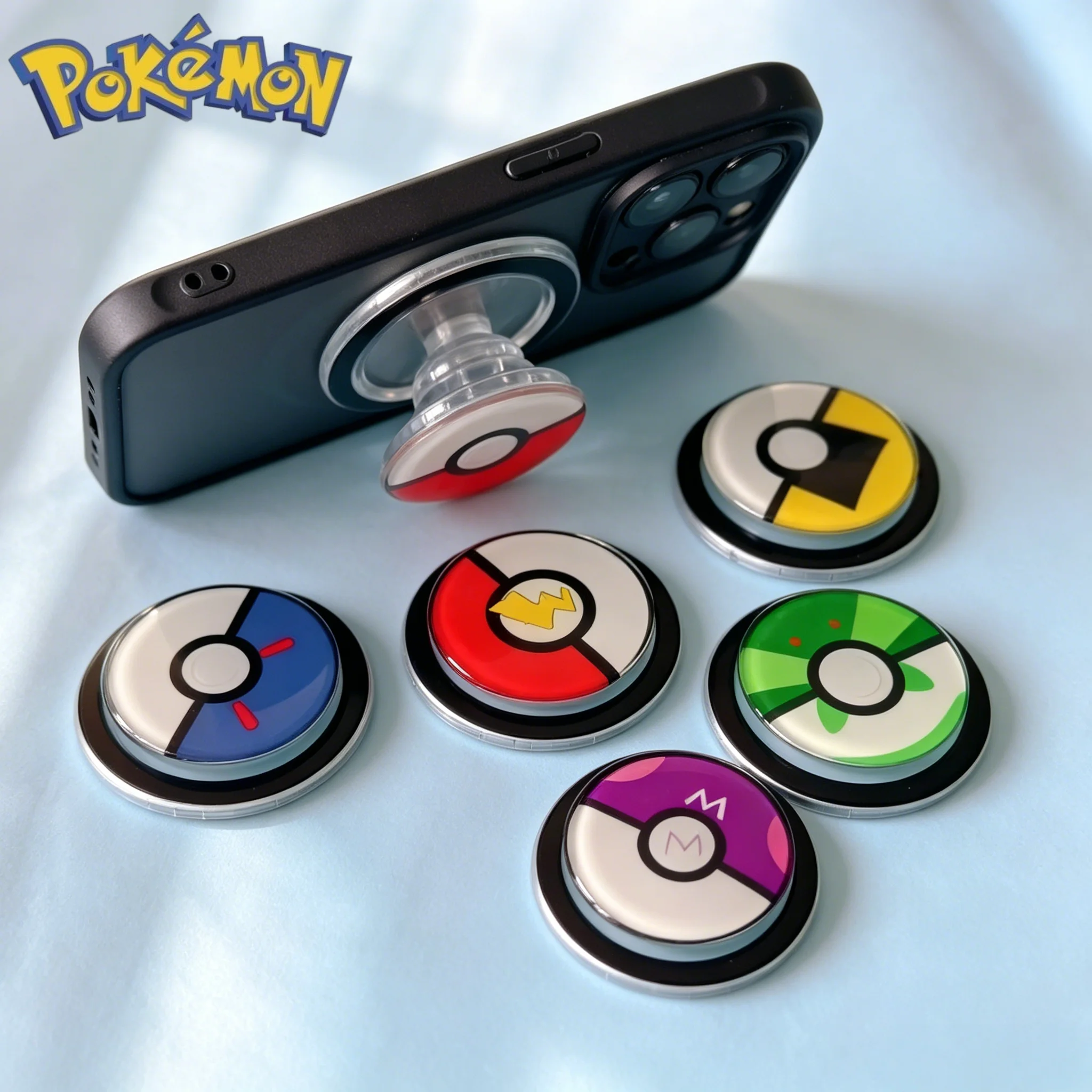 Soporte de Teléfono Expandible con Diseño de Pokebola de Anime Kawaii, Soporte Móvil Portátil para Todos los Teléfonos Inteligentes