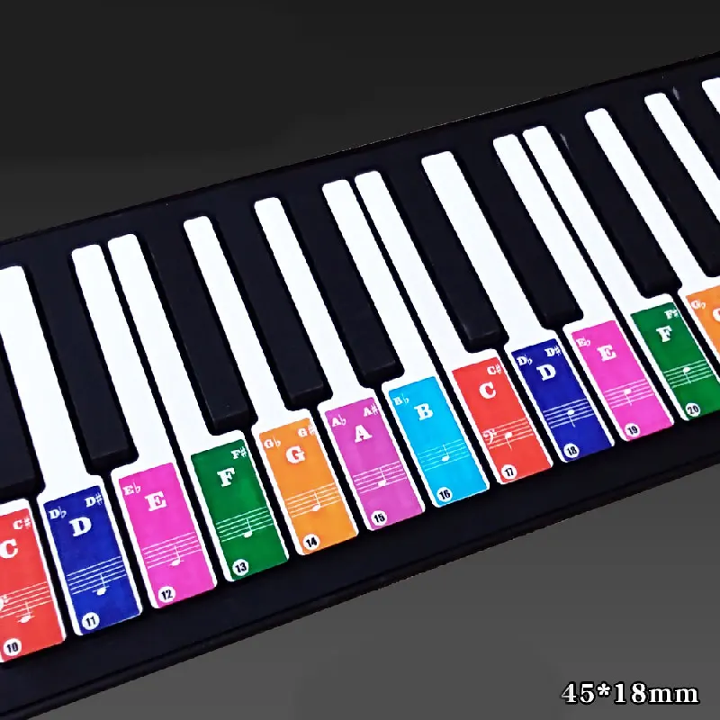 37/49/61/88 Keys New Colorful Transparent Piano Keyboard Stickers Electronic Keyboard Sound Name Key Stave Note Symbol Sticker