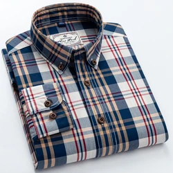 Chemise à Carreaux Décontractée de Style Anglais, Sans Poche, Boutonnée, Douce, 100% Coton, à Manches sulf, Coupe Standard