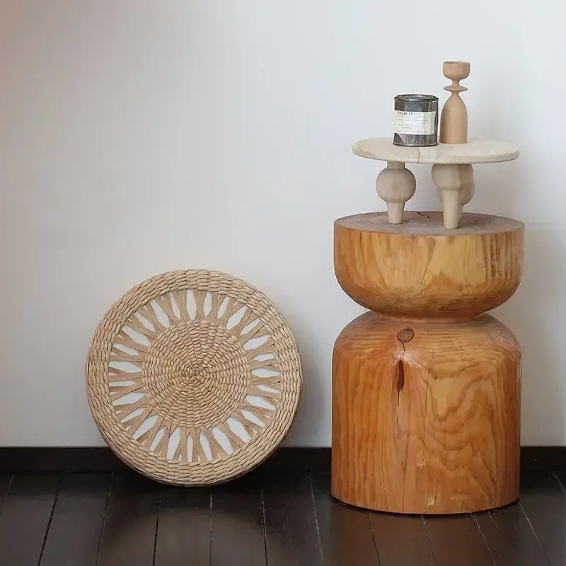 Small Mobile Stool Weave Beach Living Room Round Footrest Hallway Luxury Ottomans Bedroom Taboret Nordic Coffee Table Art image 4