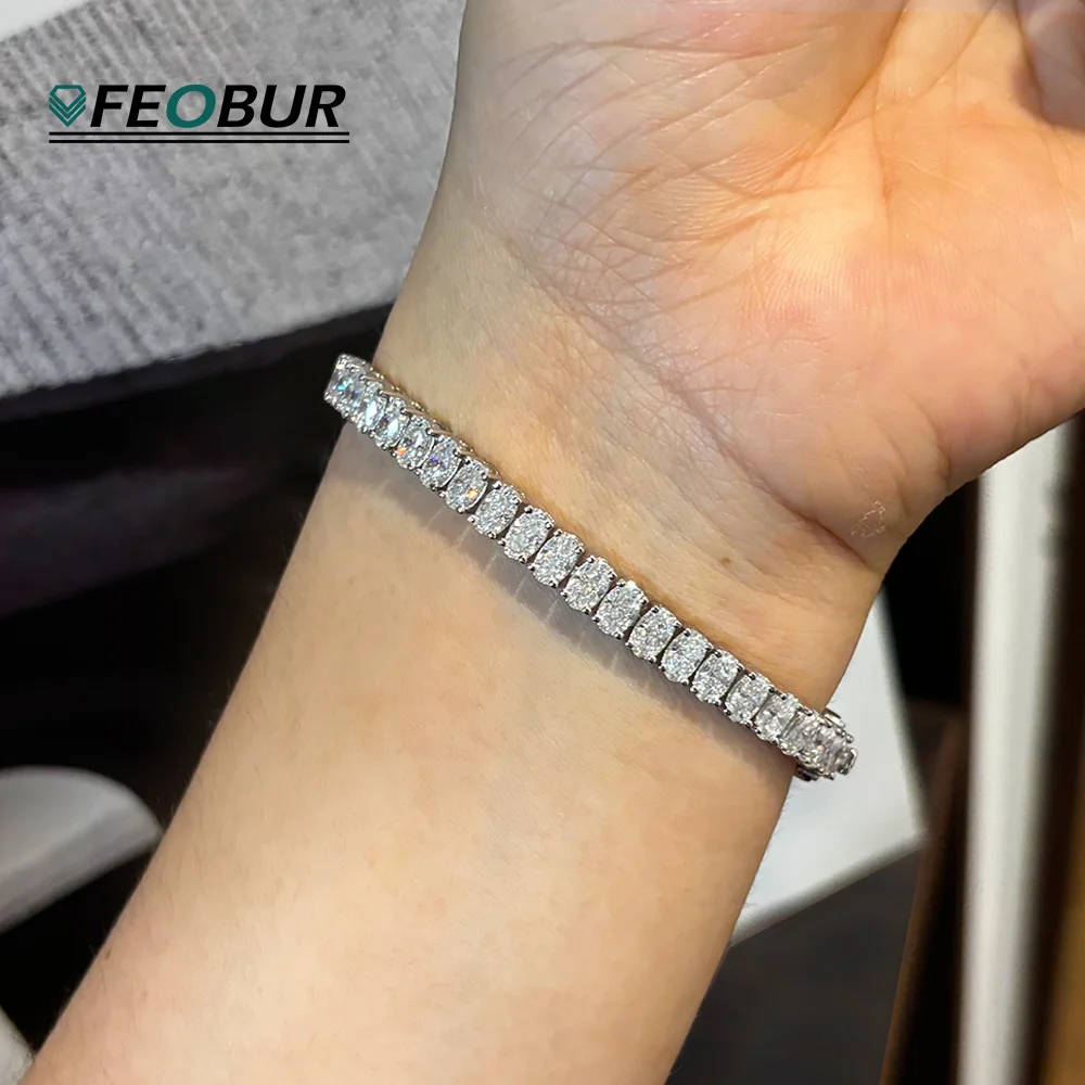 

3*5mm Oval Cut Moissanite Tennis Bracelets with Gra Certificate S925 Silver 18K Gold Plated Diamond Bangle for Women Man Jewelry