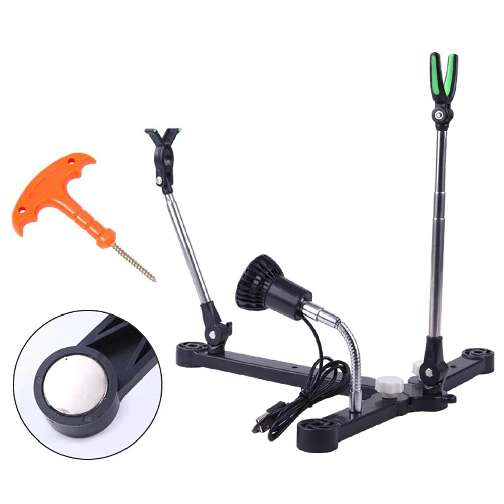 Portable Multifunctional Floor-Standing Folding Raft Fishing Stand with Light, Turret with Magnetic Raft Rod Stand
