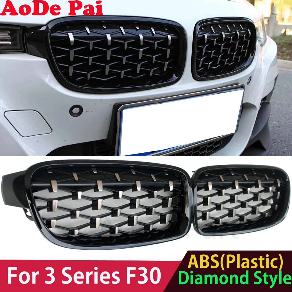 Black Frame Silver Dots Diamond Radiator Style Front Mesh Grille For BMW 3 Series F30 F35 F31 316i 318i 320i 338i 2012-2018