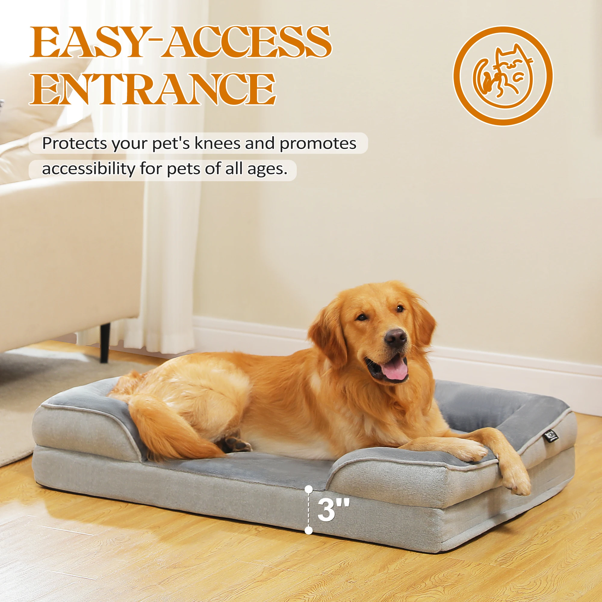 Cama grande para perros con funda extraíble, sofá de peluche para perros grandes, cama lavable para mascotas con parte inferior antideslizante, colchoneta para dormir para mascotas, S-XL