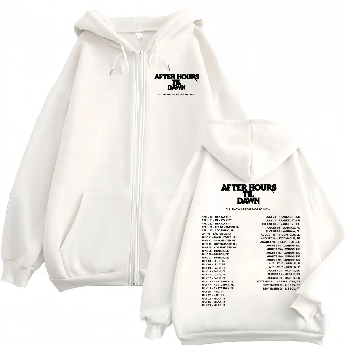 Customization The Weeknd After Hours Til Dawn Tour 2026 Print Zipper Hoodie Men Women Hip Hop Fashion Zip Up Pullovers Casual Lo