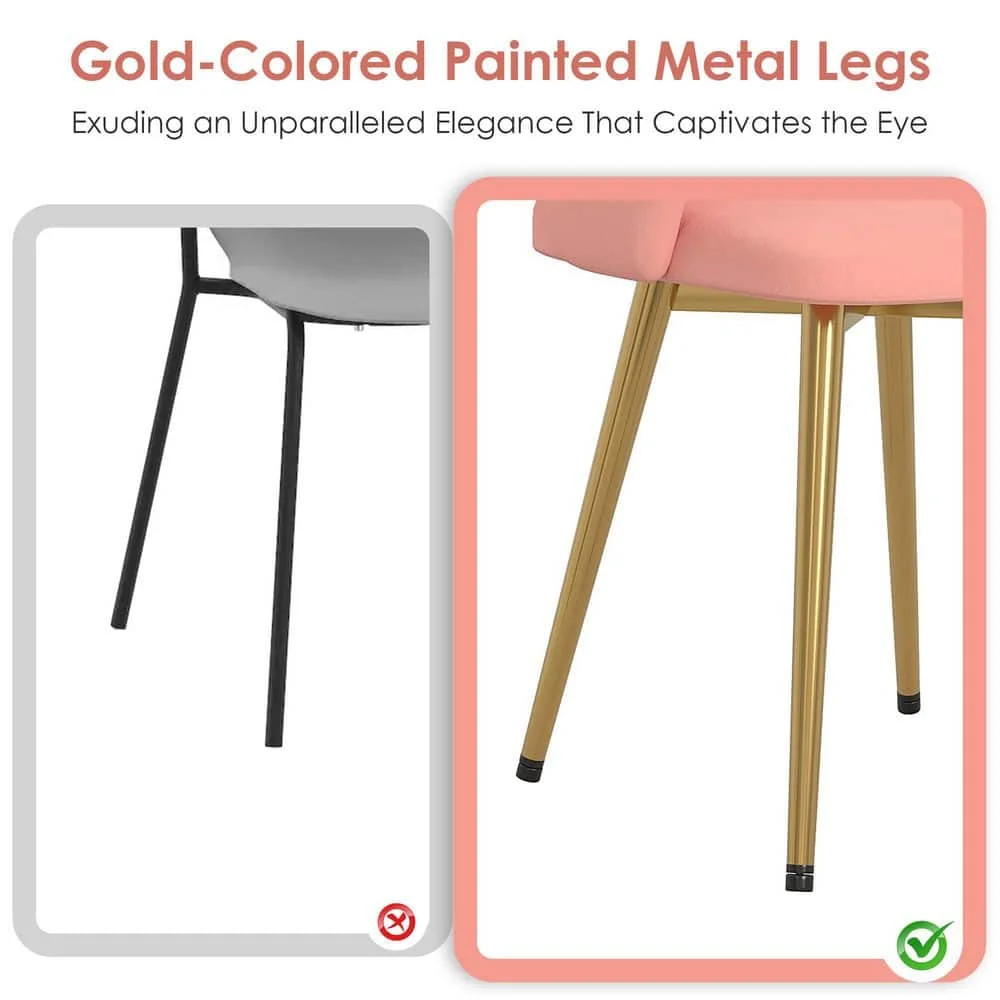 Elegant Pink Velvet Dining Chairs with Gold Metal Legs - Modern Upholstered Dining Room Chairs, (Set of 2)