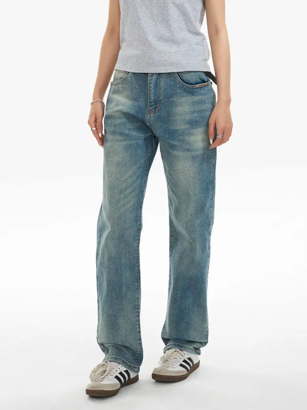 Calças Jeans Americanas Retrô Lavadas, Soltas e Retas, Casuais e Básicas, Modernas para Homens e Mulheres, Jeans Vintage Desb...