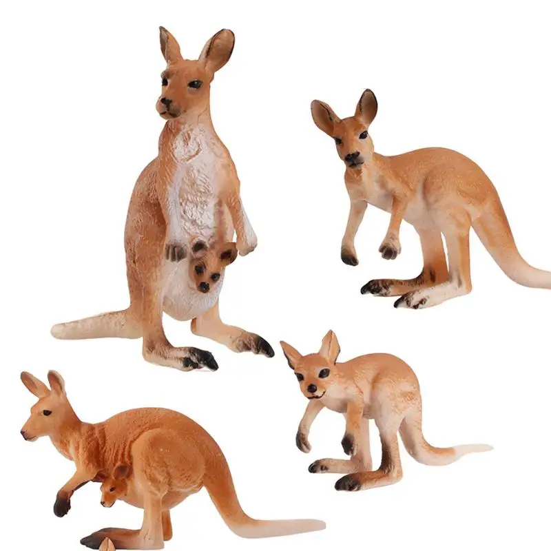 4pcs Wildlife Kangaroo Figures Realistic Wildlife Kangaroo Animal Learning Party Favors Toys Educational Forest Farm Toys