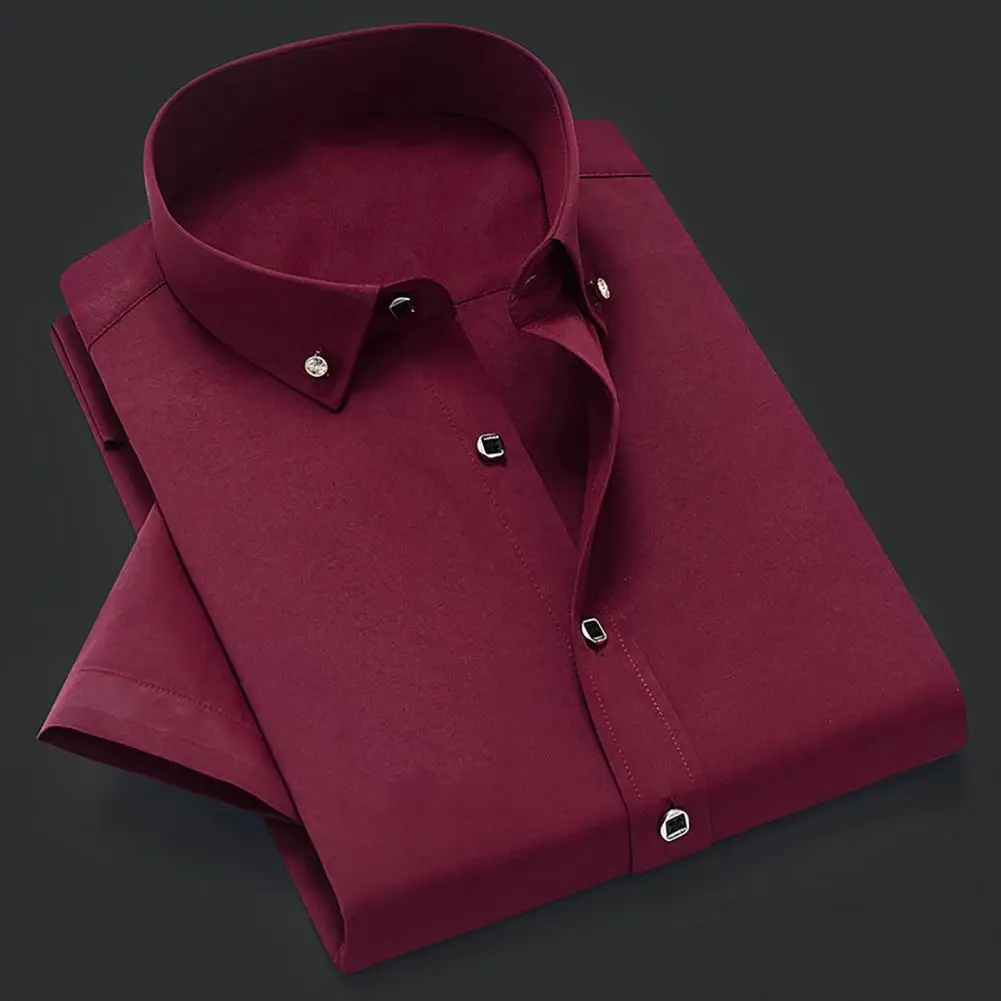 Camisa de diamantes de imitación para hombre, camisa de negocios de manga corta de un solo pecho, camisa Formal antiarrugas, camisas de vestir sociales de alta gama