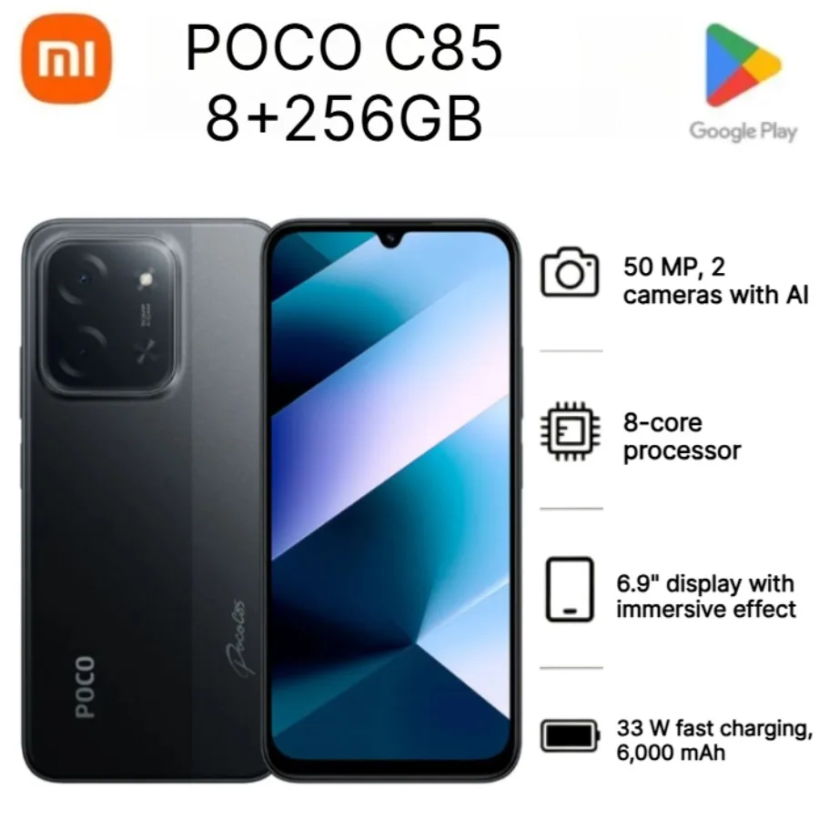 2026 New POCO C85 Global Version Unlocked Mobile Phone 6.9 Inch 120Hz Display 6000mAh Large Battery 33W Fast Charging Android
