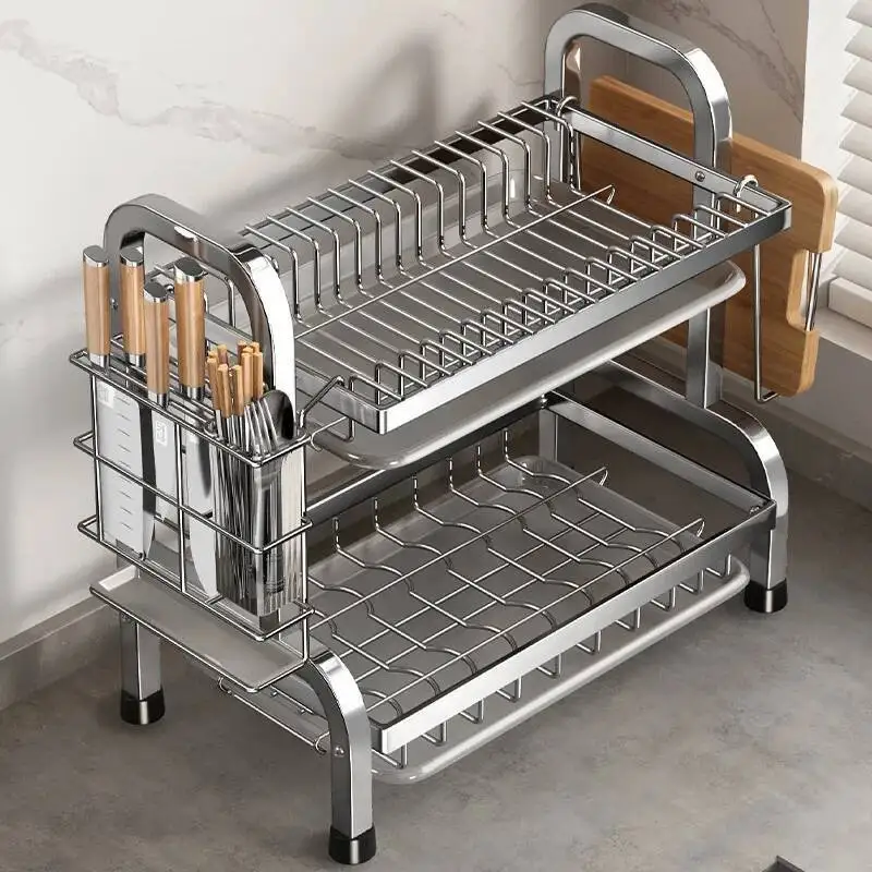 

Drying Compact Kitchen Rack Drainboard Set Large Rust-Proof Dish Drainer With Utensil Holder