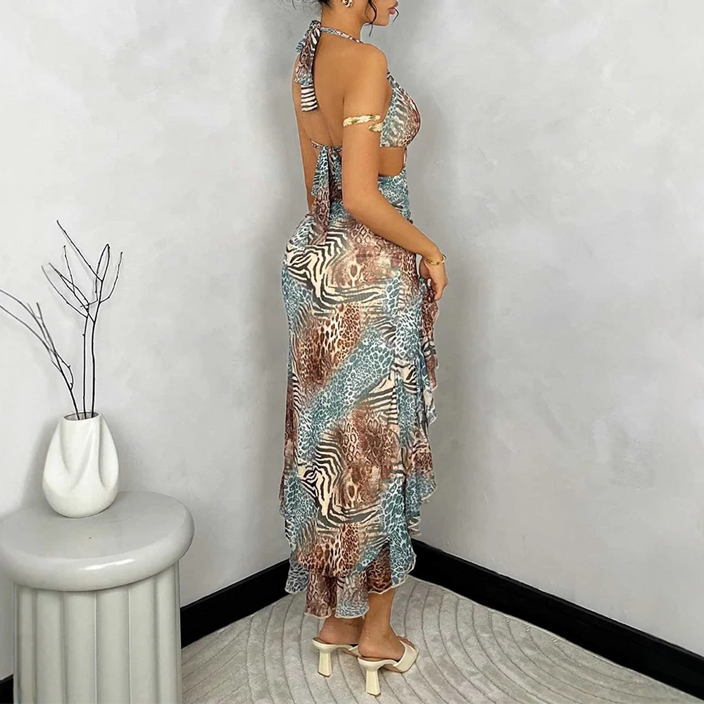 Dresses Summer Sexy Decent Cut-Out Sleeveless Halter Neck Midi Beach Style Shift Dresses For Women