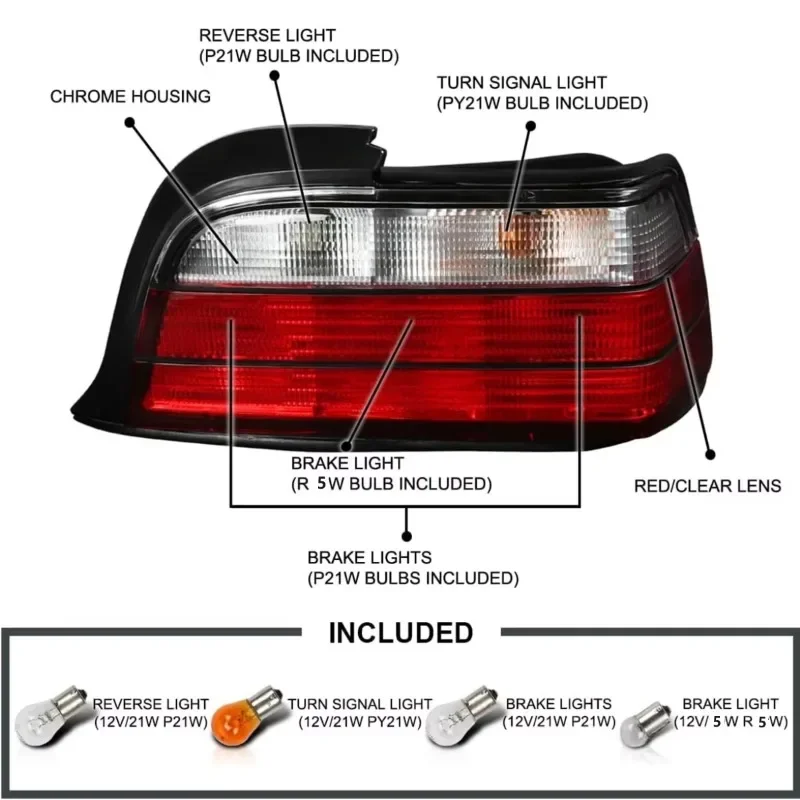 Pair Taillights for BMW 1992-1998 E36 3-Series 4Dr Sedan Tail light Assembly Tail Lamp w/ Bulbs