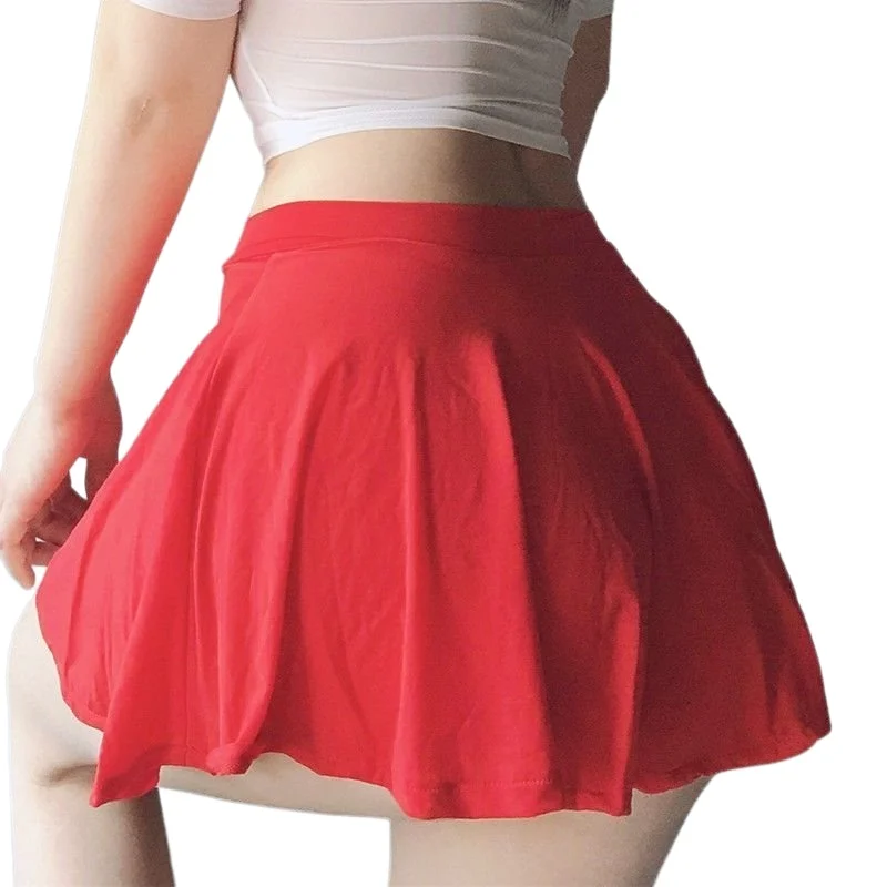 Korean Women Pleated Skirts Thin Mini Short See Through High Waist Christmas red Black White Ladies Sexy A Line Skirt Club Wear