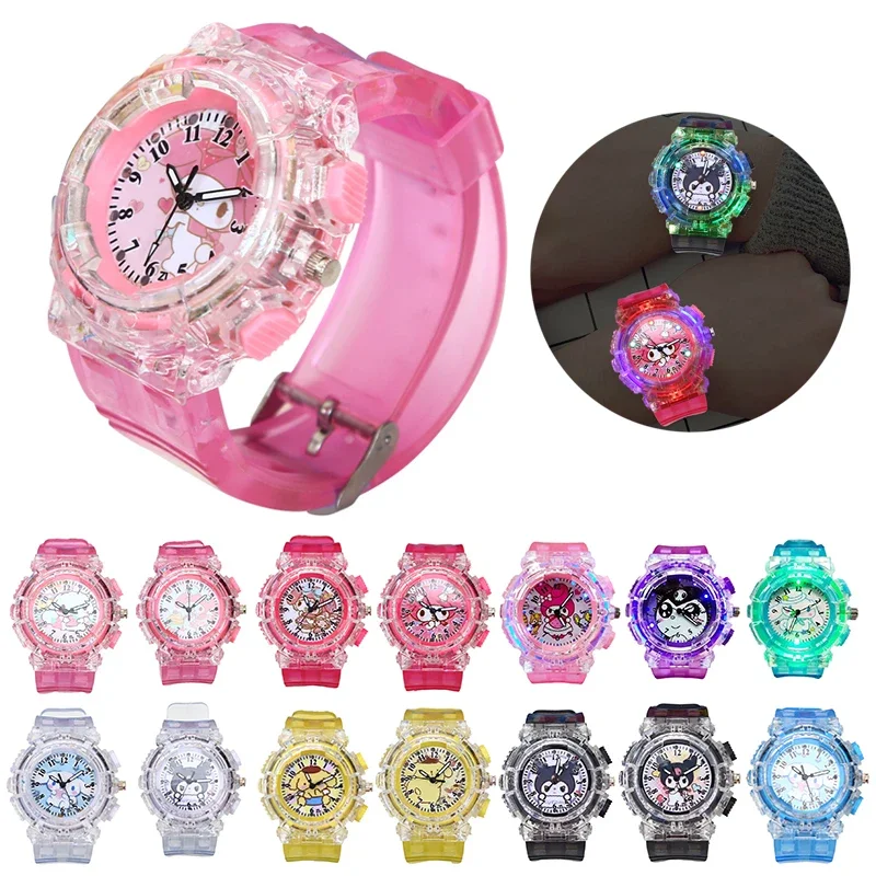 Miniso Anime Cartoon Sanrio Cinnamoroll Kuromi Melody Luminous Silicone Quartz Watch Girls Boys Student Glowing Sport Wristwatch