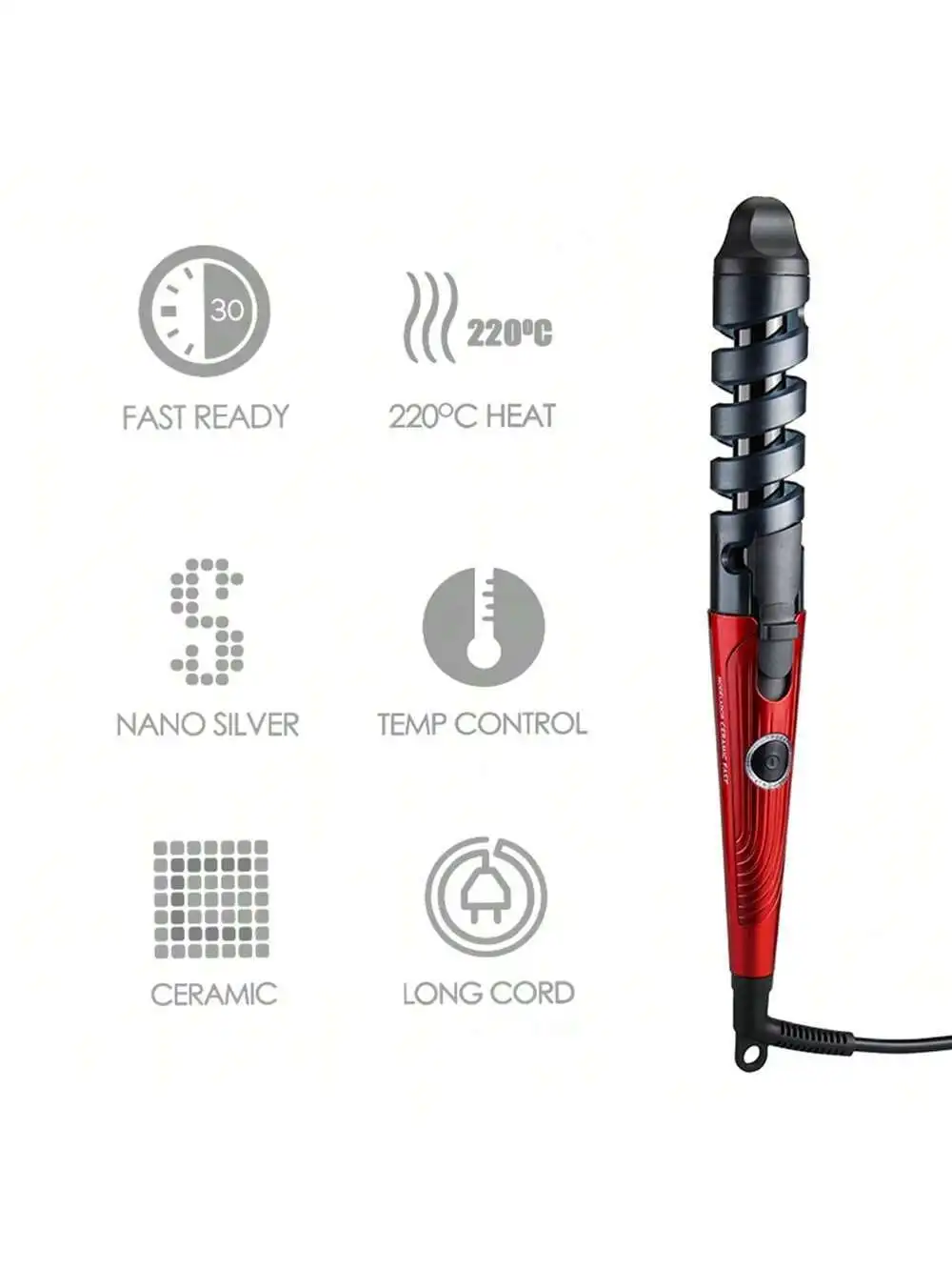 مكواة تجعيد حلزونية صغيرة مريحة للاستخدام أداة تصفيف الشعر مع ميزة مضادة للحرق، أسطوانة شعر حلزونية مجعدة تجعيد الشعر التلقائي