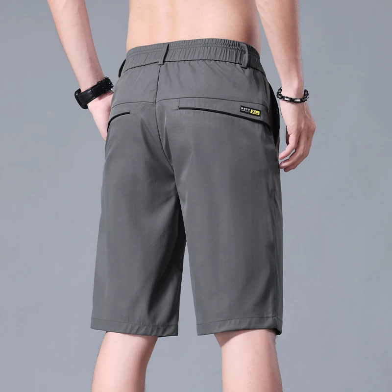 Summer Thin Men\'s Casual Shorts Solid Color Stretch Straight Fashion Short Casual Pants Male Ice Silk Cool Soft Midi Shorts