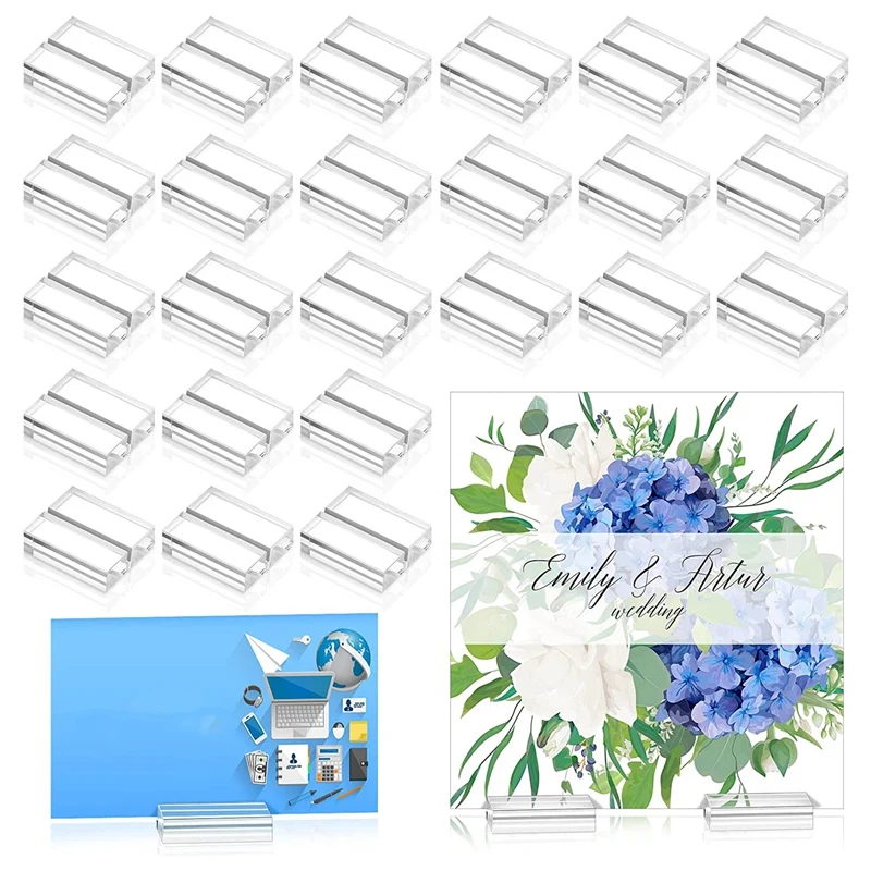 25Pcs Acrylic Stands Place Card Holders 1.2 Inch Table Number Stands Clear Card Display Stand For Table Wedding Photos