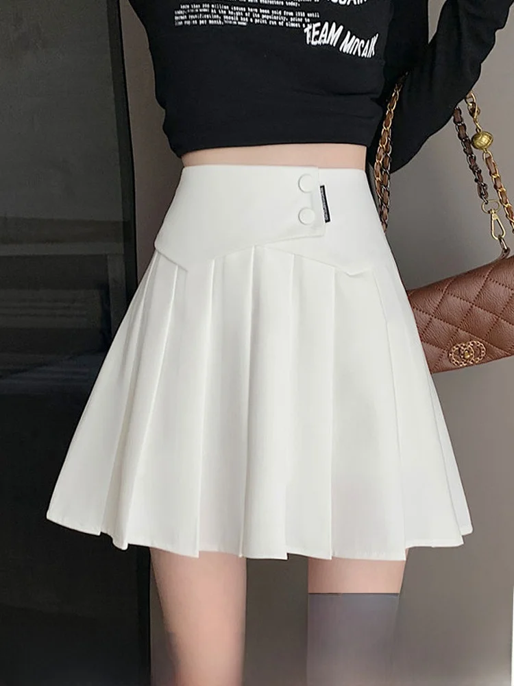 

Summer White A-Line Skirt Women's High Waist Slim Fit Suit Style Pleated Short Skirt Pants Korean Style Commute