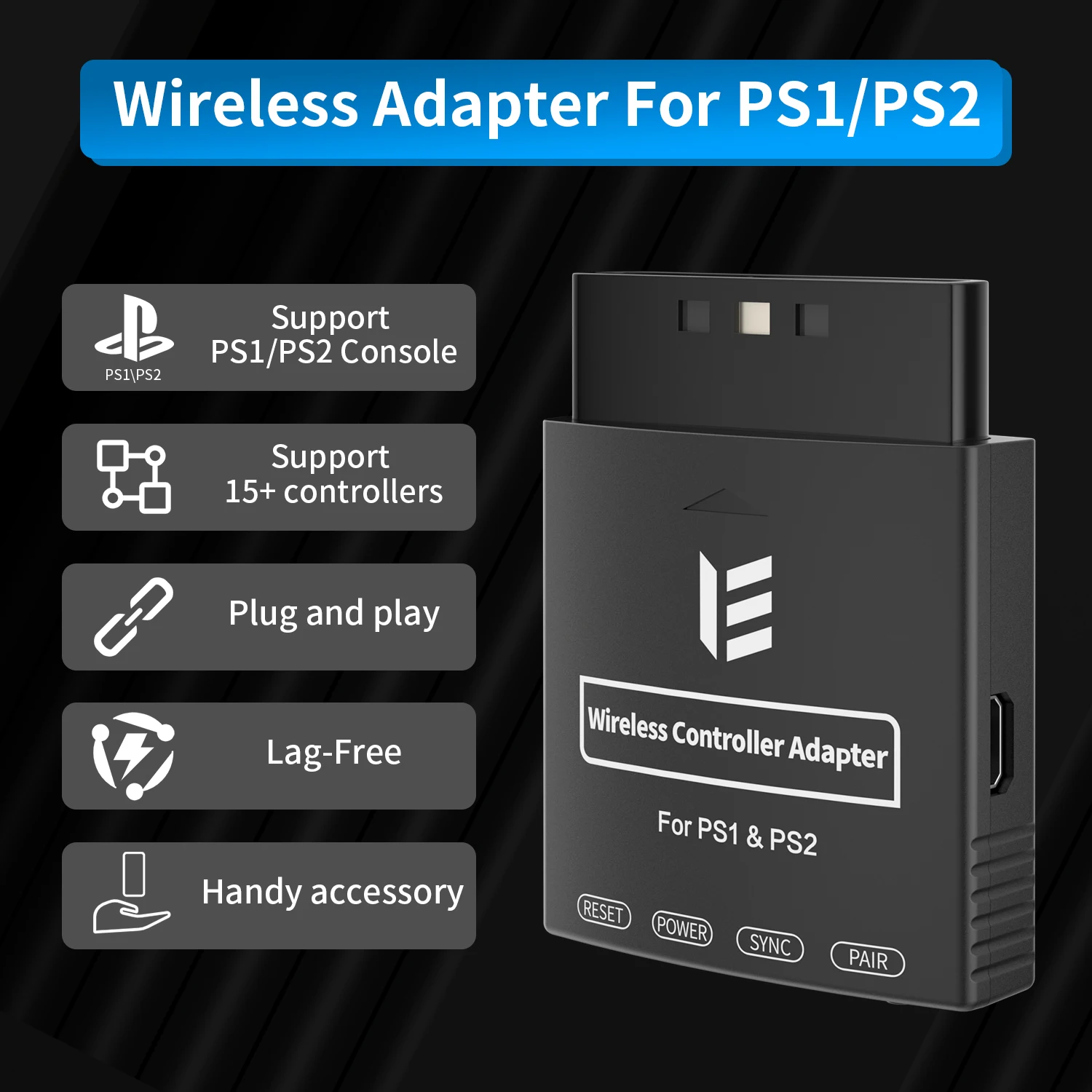 Adaptador de Control Inalámbrico, Convertidor de Control Inalámbrico para Consola PS1/PS2, Compatible con PS4/PS5, Switch Pro, Xbox