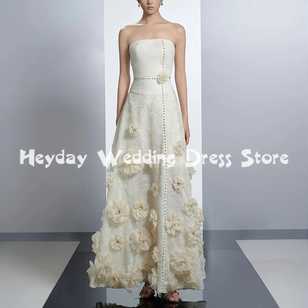 

Heyday Women's 3D Flowers A Line Strapless Saudi Evening Dresses With Sleeveless Floor-Length Formal Elegant Party Dresses 2025